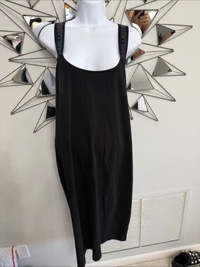 Karl Lagerfeld Black Logo-Strap Slip Dress